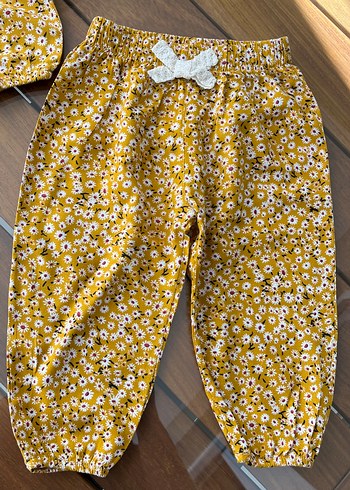 Sarı Desenli Düğmeli Kız Çocuk Salaş Pantolon - Görsel 3
