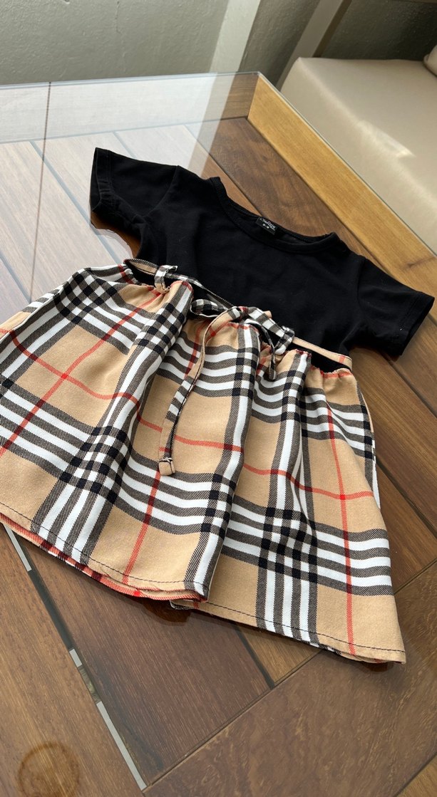 Kareli Kemerli Kız Çocuk Elbise - Görsel 2