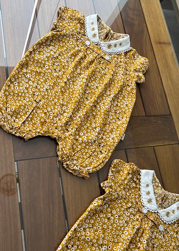 Nakışlı Dantelli Sarı Bebek Tulum - Görsel 2