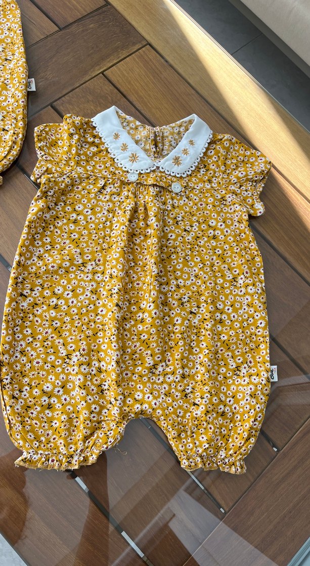 Nakışlı Dantelli Sarı Bebek Tulum - Görsel 3