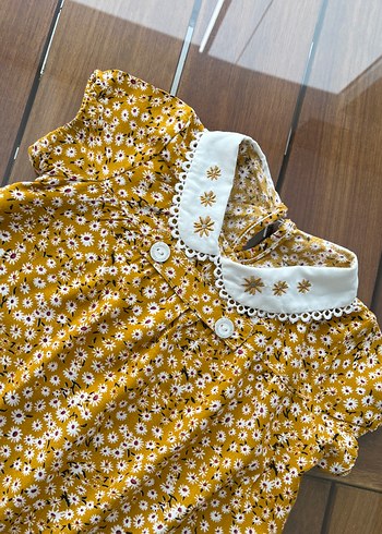 Sarı Nakışlı Dantelli Bebek Kız Tulumu - Görsel 3