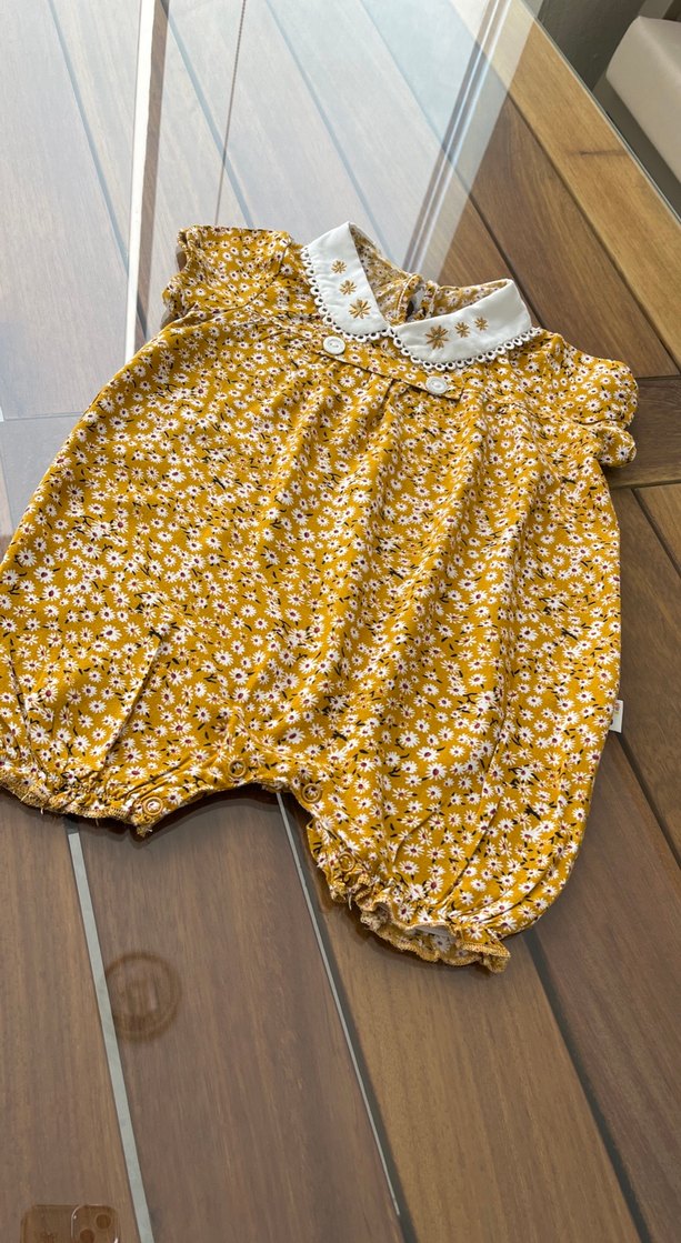 Sarı Nakışlı Dantelli Bebek Kız Tulumu - Görsel 4