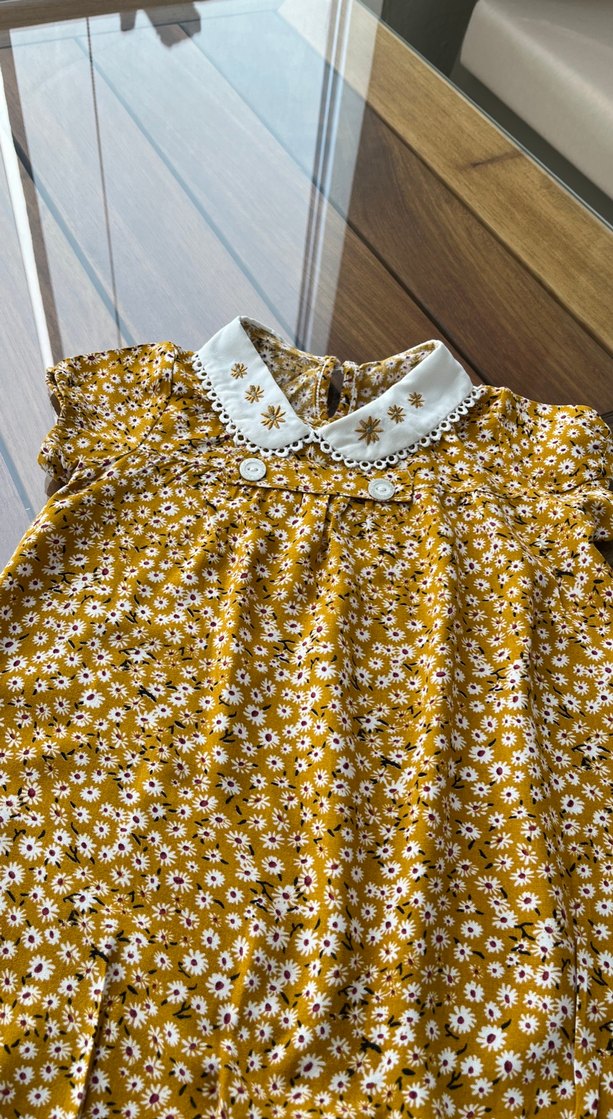 Sarı Nakışlı Dantelli Bebek Kız Tulumu - Görsel 2