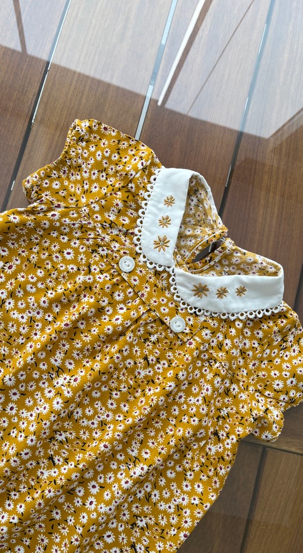 Sarı Nakışlı Dantelli Bebek Kız Tulumu - Görsel 3