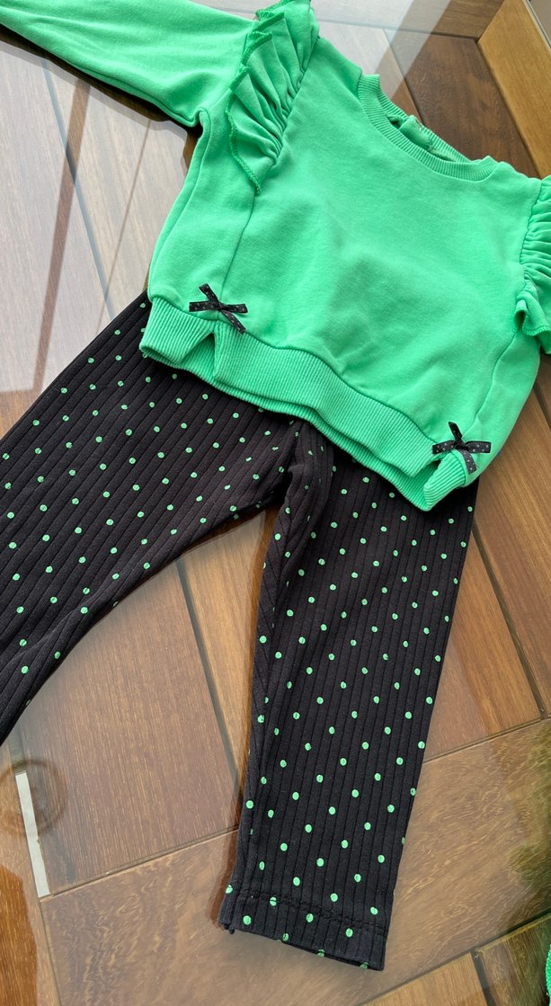 Uzun Kollu Fırfırlı Bebek Kız Takımı - Görsel 3