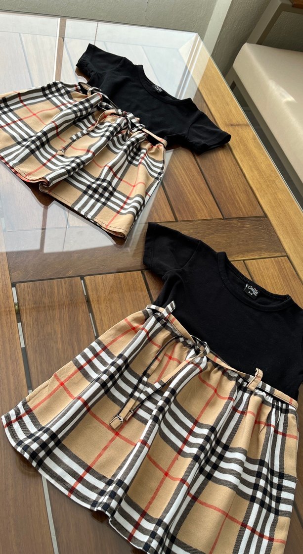 Kız Çocuk Kemerli Ekose Desenli Elbise - Görsel 3