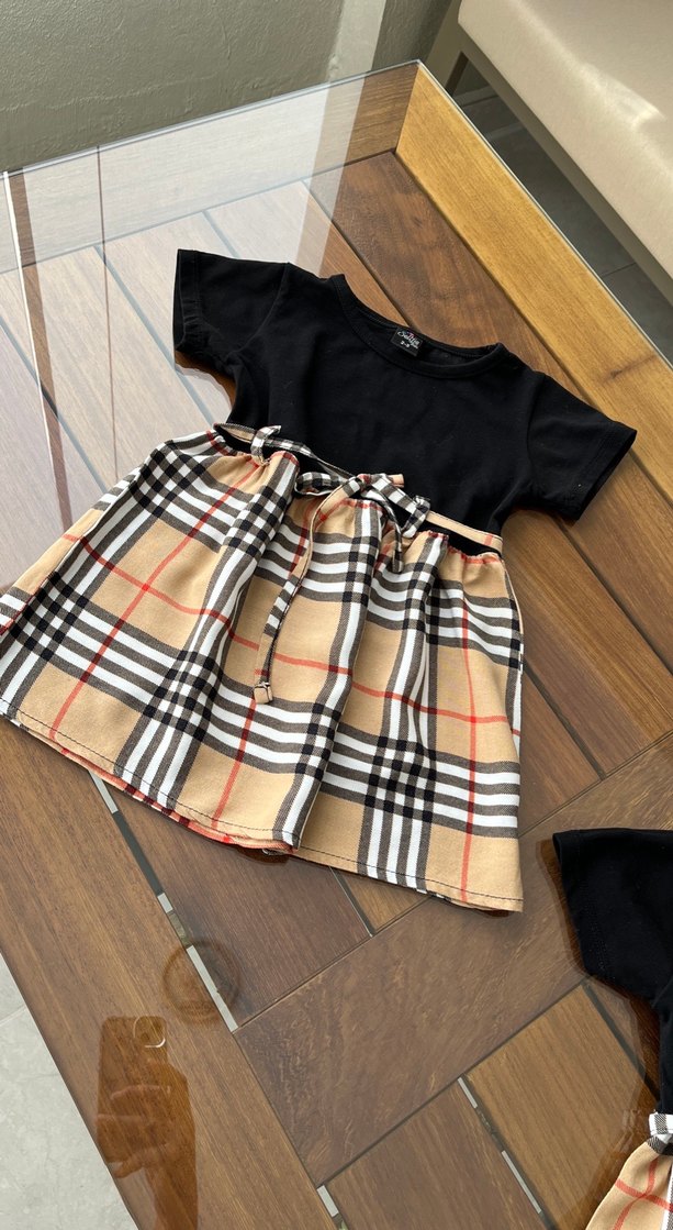 Kız Çocuk Kemerli Ekose Desenli Elbise - Görsel 2