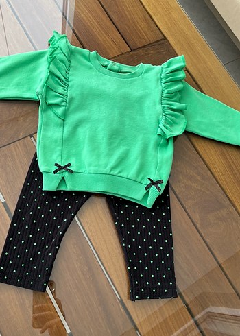 Uzun Kollu Fırfırlı Yeşil Bebek Kız Takım - Görsel 2