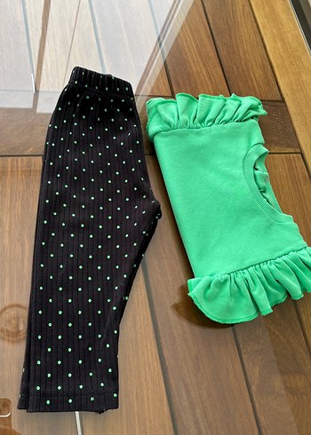 Uzun Kollu Fırfırlı Yeşil Bebek Kız Takım - Görsel 4