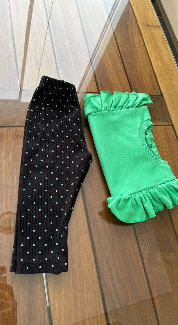 Uzun Kollu Fırfırlı Yeşil Bebek Kız Takım - Görsel 4