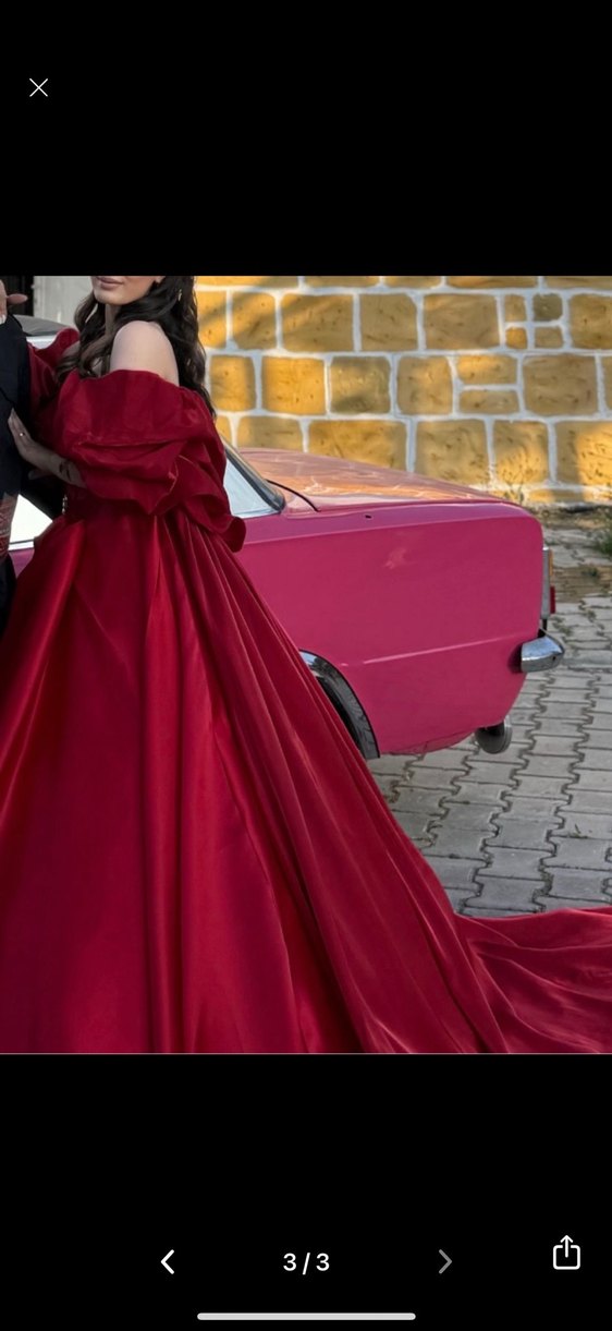 Kırmızı Uzun Drapeli Kadın koma  Abiye Elbise - Görsel 2