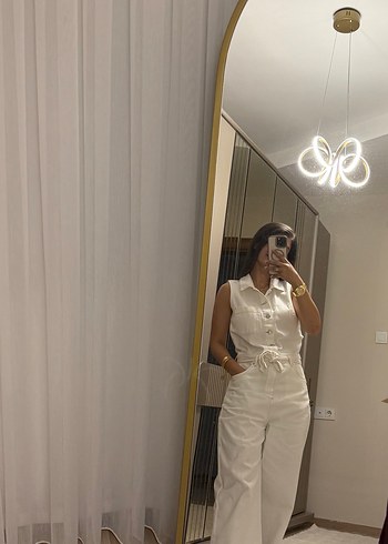 Kadın Beyaz Kolsuz V Yaka Tulum