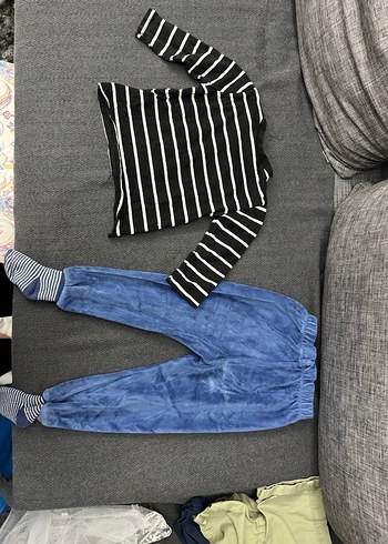 LC Waikiki Uzun Kollu Çizgili Tişört ve Mavi Pantolon Seti