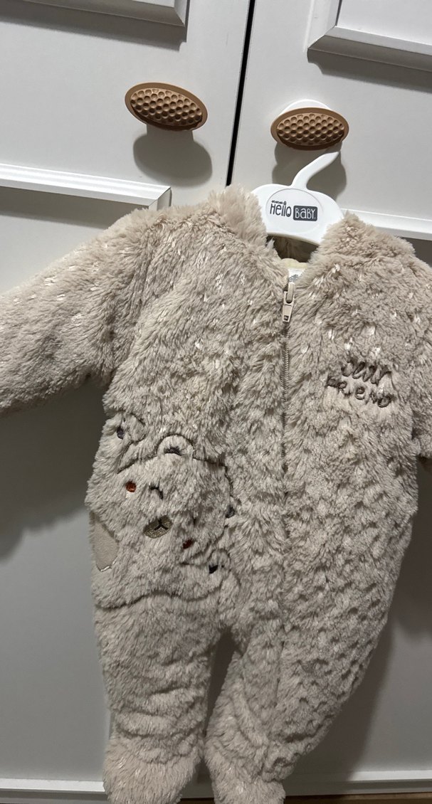 Gri Bebek Peluş Tulum, Nakışlı ve Kürklü - Görsel 2