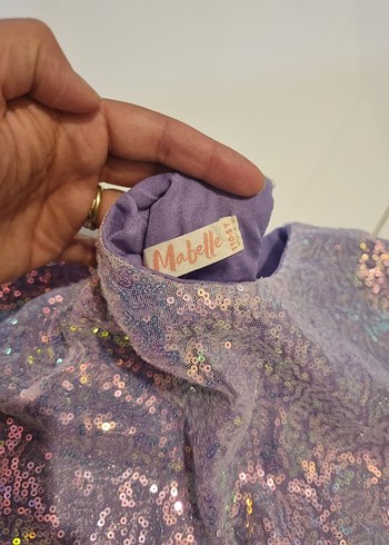 Diğer Parlak Simli Kısa Kollu Mor Kız Elbisesi