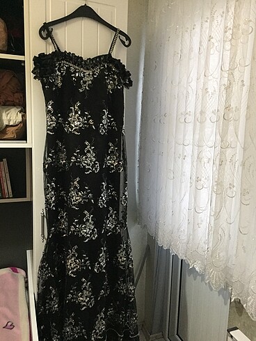 Taşlı abiye işlemeli abiye tül abiye dantel işlemeli abiye pullu - Görsel 2