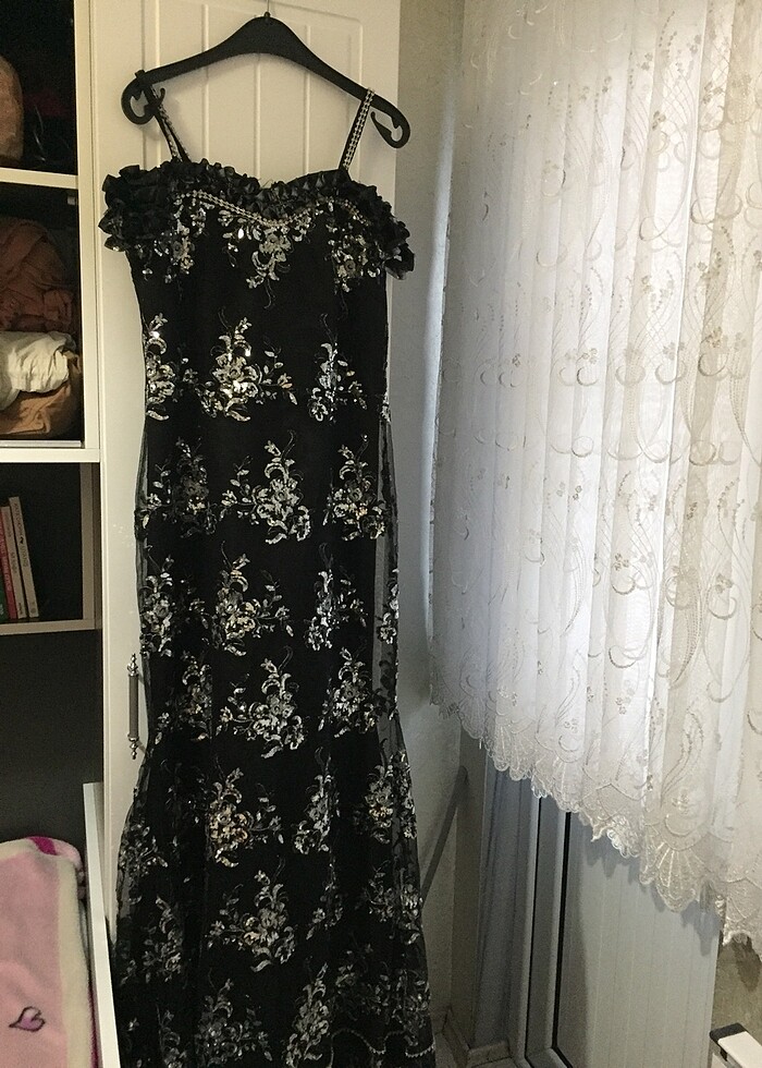 Taşlı abiye işlemeli abiye tül abiye dantel işlemeli abiye pullu - Görsel 2