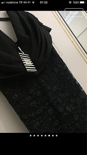 drapeli simli abiye dantel kayık yaka elbise yırtmaçlı abiy - Görsel 6