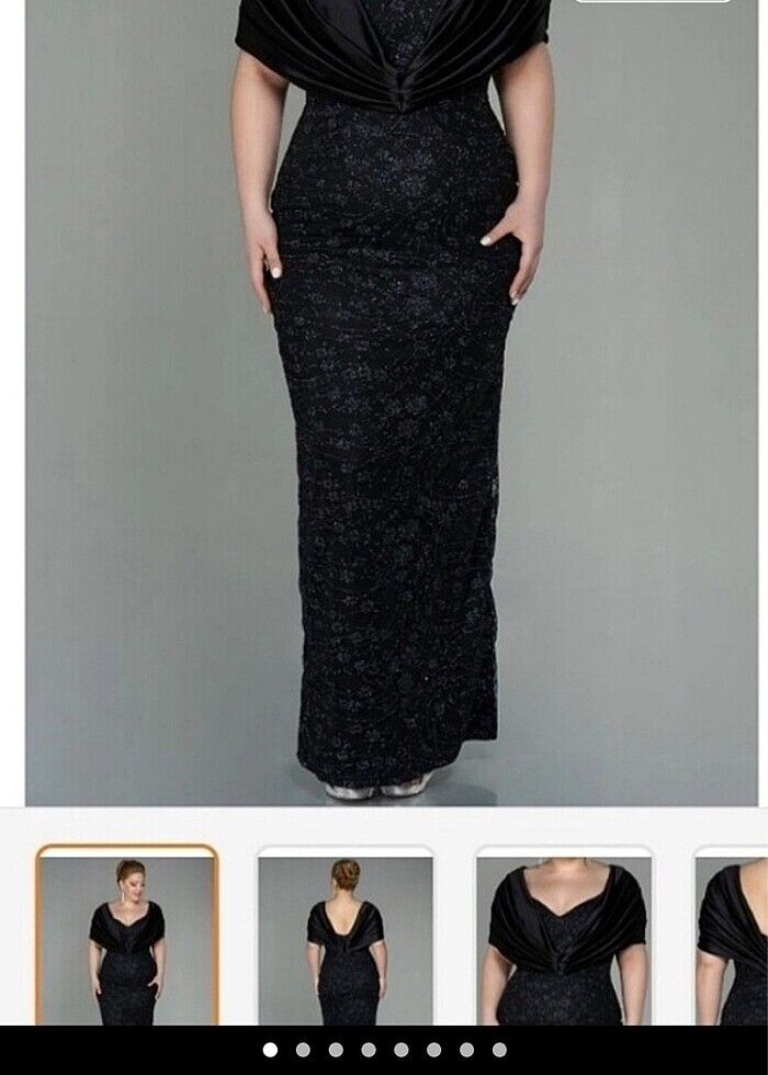 drapeli simli abiye dantel kayık yaka elbise yırtmaçlı abiy - Görsel 2