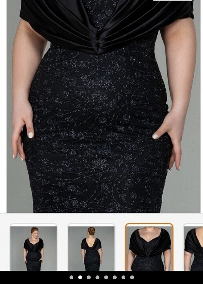 drapeli simli abiye dantel kayık yaka elbise yırtmaçlı abiy - Görsel 3