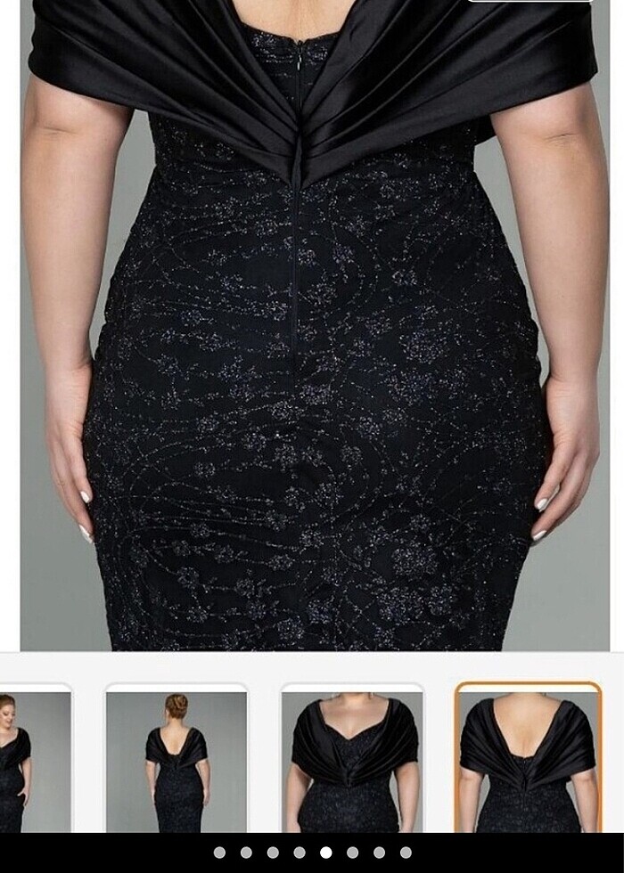 drapeli simli abiye dantel kayık yaka elbise yırtmaçlı abiy - Görsel 5