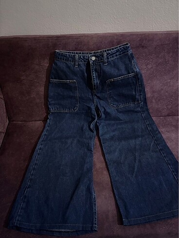 Dikiş detaylı yüksek bel wide leg jean palazzo