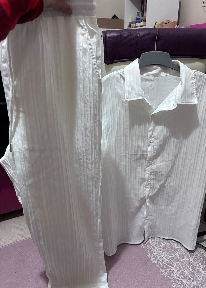 Beyaz fitilli takım gömlek pantalon takım - Görsel 2