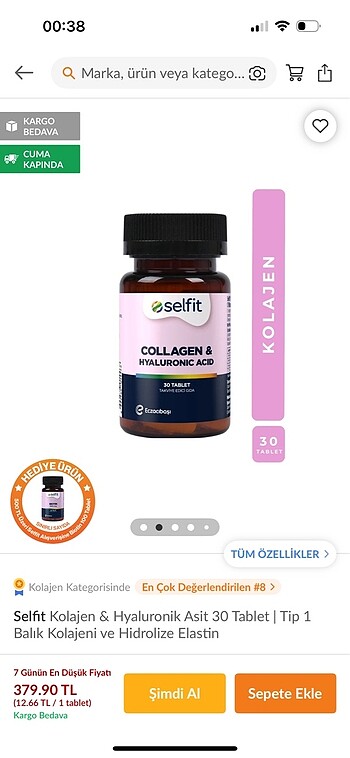 Eczacıbaşı kolajen vitamin Selfit Collagen & Hyaluronic Acid