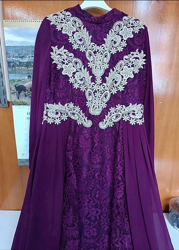 Tesettür nakışlı Uzun Kollu Abiye işlemeli uzun tesettür dantel - Görsel 2