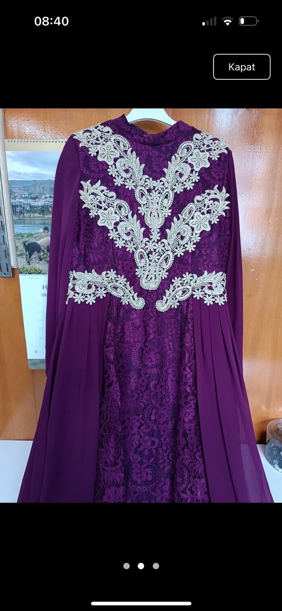 Tesettür nakışlı Uzun Kollu Abiye işlemeli uzun tesettür dantel - Görsel 2