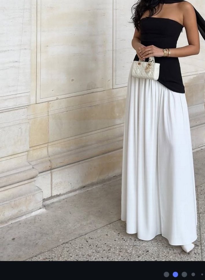 Korse elbise piliseli siyah-Beyaz Drapeli Uzun Straplez Elbise - Görsel 3