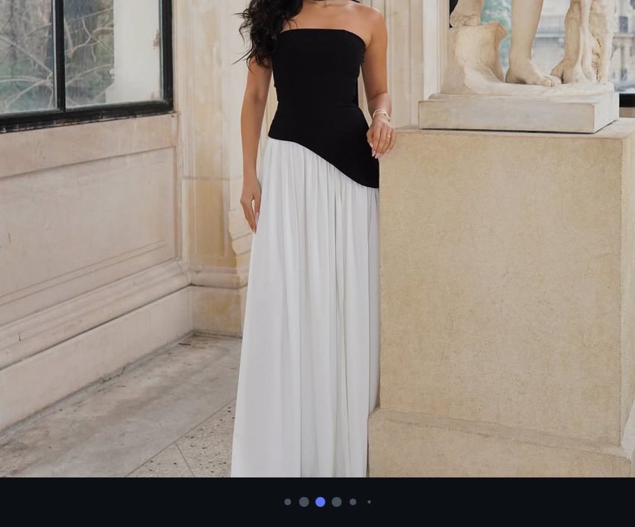 Korse elbise piliseli siyah-Beyaz Drapeli Uzun Straplez Elbise - Görsel 4