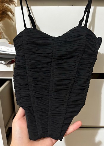 Siyah crop tül Göğüs Korsesi korse bustiyer tül bluz büstiy - Görsel 4