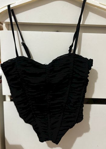 Siyah crop tül Göğüs Korsesi korse bustiyer tül bluz büstiy - Görsel 3