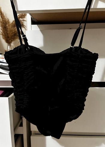 Siyah crop tül Göğüs Korsesi korse bustiyer tül bluz büstiy - Görsel 6