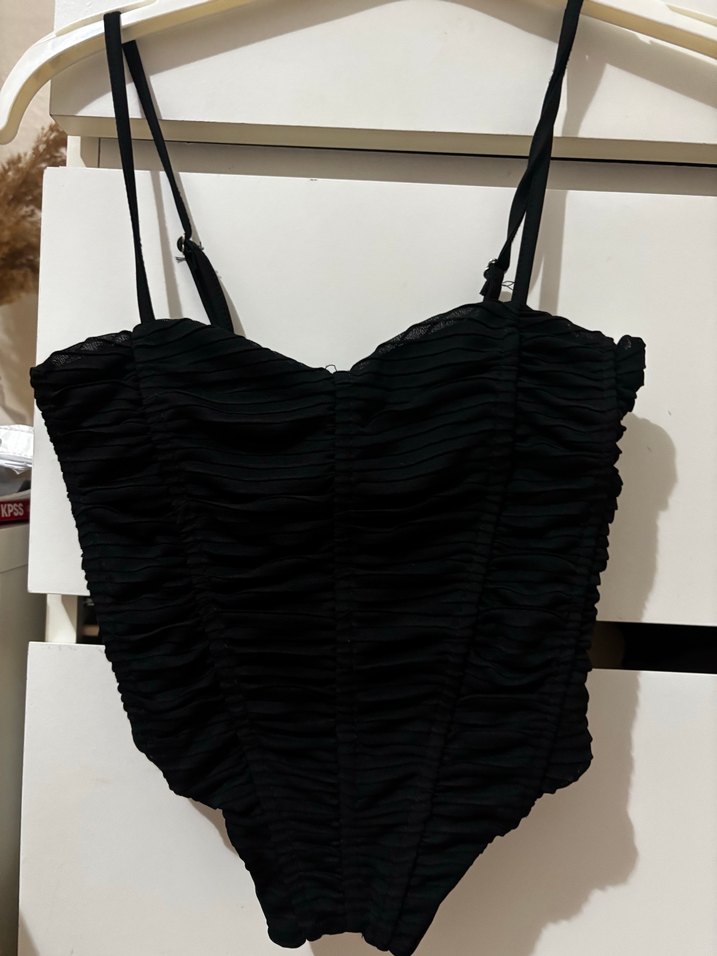 Siyah crop tül Göğüs Korsesi korse bustiyer tül bluz büstiy - Görsel 2