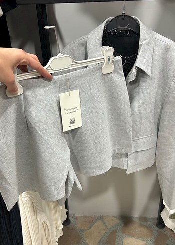 s Beden gri Renk Gri Kısa Pilili Kadın Blazer Ceket şort etek takım kore tarz