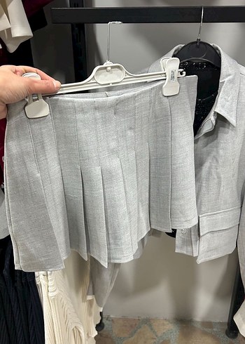 2K Gri Kısa Pilili Kadın Blazer Ceket şort etek takım kore tarz