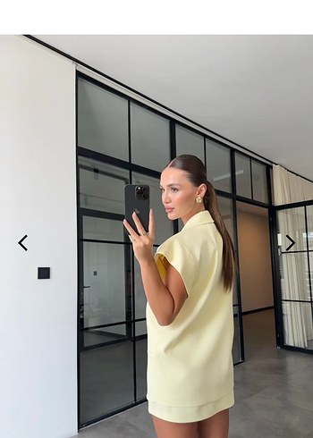 Diğer Sarı Mini Kadın Blazer yelek etek takım limon sarısı yelek etek