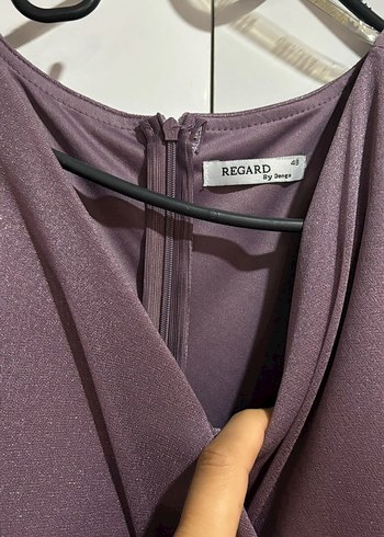 Mor V Yakalı Uzun Drapeli Kadın Elbise - Görsel 2