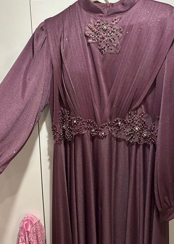 Bordo Uzun Kollu Drapeli Abiye Elbise - Görsel 2