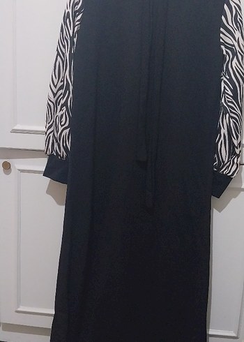 Diğer Drapeli Siyah Zebra Desenli Uzun Elbise