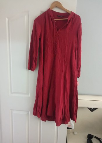 LC Waikiki Bordo Bohem Uzun Kollu Keten Tunik