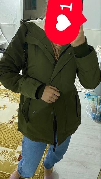 Kapüşonlu peluş mont parka