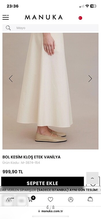m Beden ten rengi Renk Manuka kloş etek