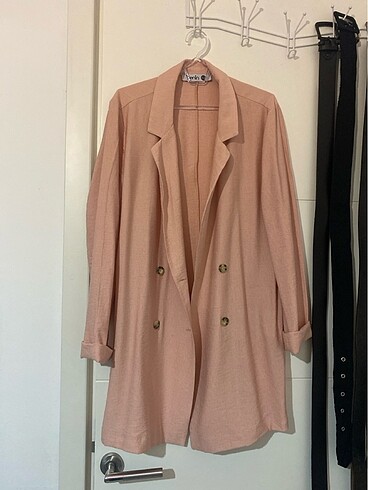 pudra pembesi ince kumaş blazer ceket