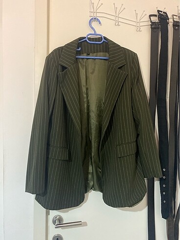 haki çizgili blazer