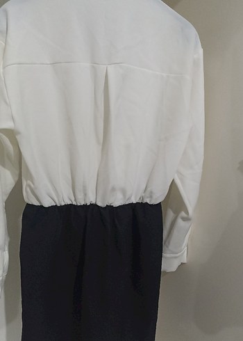 Siyah Beyaz Gömlek Elbise - Görsel 2