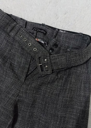 Gri Kırçıllı Kemerli Kumaş Pantolon - Görsel 2