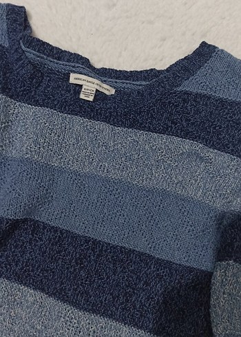 Mavi Çizgili Triko Örgü Kazak - Görsel 3